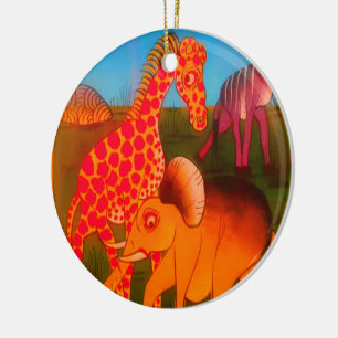 Ornement Rond En Céramique Coloré Africain animal sauvage couleurs safari