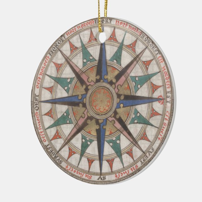 Ornement Rond En Céramique Compas nautique historique (1543) (Gauche)