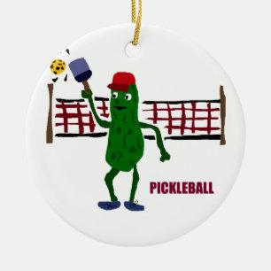 Ornement Rond En Céramique Conserves au vinaigre drôles jouant Pickleball
