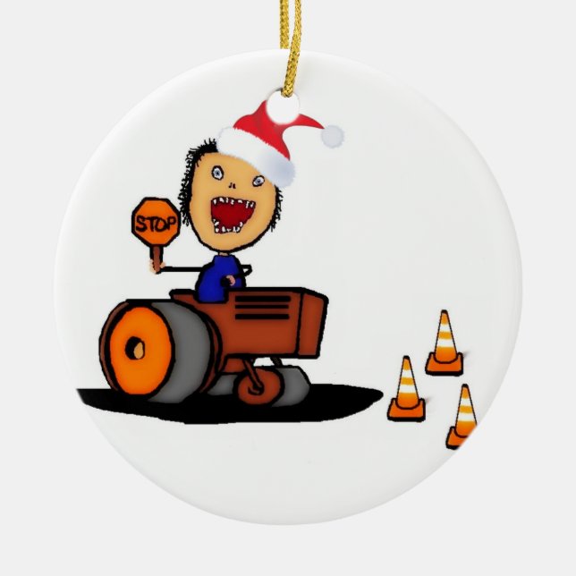 Ornement Rond En Céramique Construction de Noël (Devant)