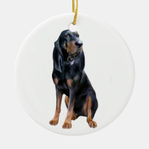 Ornement Rond En Céramique Coonhound américain noir et feu