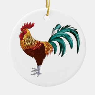 ORNEMENT ROND EN CÉRAMIQUE COQ