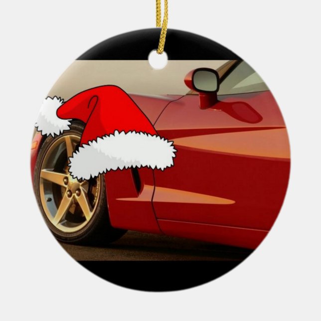 Ornement Rond En Céramique Corvette rouge Noël (Devant)