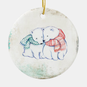 Ornement Rond En Céramique Couples d'ours blancs