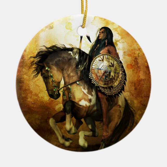 Ornement Rond En Céramique Courage Native American Warrior (Devant)