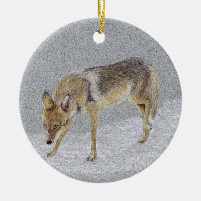 Ornement Rond En Céramique Coyote (Devant)