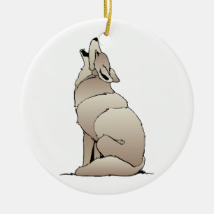 ORNEMENT ROND EN CÉRAMIQUE COYOTE D'HURLEMENT