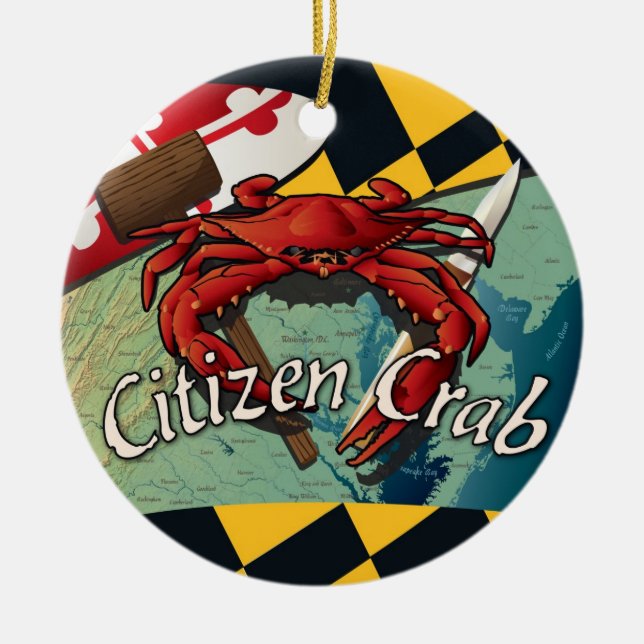 Ornement Rond En Céramique Crabe bleu de citoyen du Maryland (Devant)