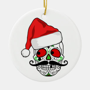 Ornement Rond En Céramique Crâne drôle de sucre de Noël