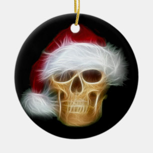 Ornement Rond En Céramique Crâne du Père Noël