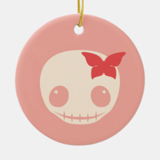 Ornement Rond En Céramique Crâne rose mignon