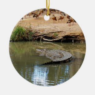 ORNEMENT ROND EN CÉRAMIQUE CROCODILE QUEENSLAND AUSTRALIE