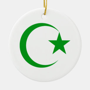 Ornement Rond En Céramique Croissant vert et Star.png