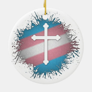 Ornement Rond En Céramique Croix transgenre