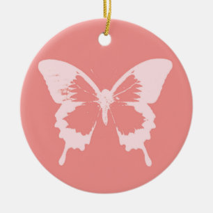 Ornement Rond En Céramique Croquis de papillon, rose corail