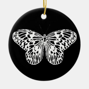Ornement Rond En Céramique Croquis papillon, blanc et noir