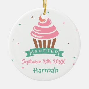 Ornement Rond En Céramique Cupcake adopté - Nom personnalisé Date