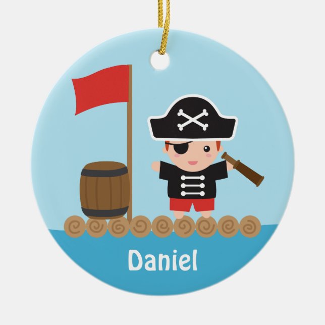 Ornement Rond En Céramique Cute Pirate Capitaine Ocean Raft Boys Décor de la  (Devant)