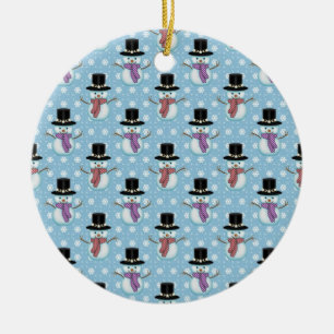 Ornement Rond En Céramique Cute Snowman et Snowflakes Motif