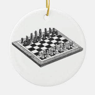 Ornement Rond En Céramique Damier et pièces d'échecs Art vintage