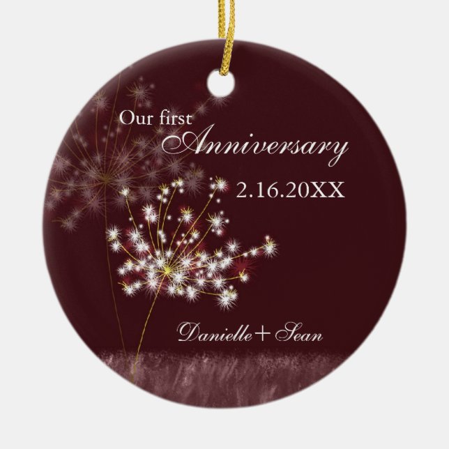 Ornement Rond En Céramique Dandelion Premier Mariage Anniversaire photo Keeps (Devant)