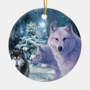 Ornement Rond En Céramique Dans le loup sauvage de l'Arctique