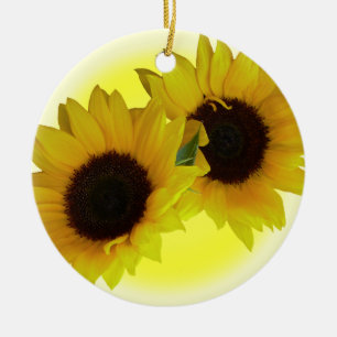 Ornement Rond En Céramique Décor jaune de fleur d'ornement de tournesol beau