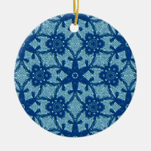 Ornement Rond En Céramique Dentelle antique - saphir et bleu pâle