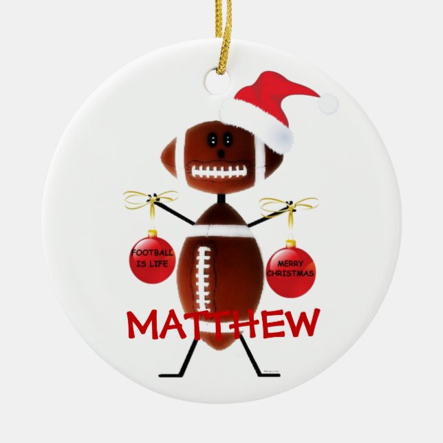 Ornement Rond En Céramique Dessin de Noël de football (Devant)