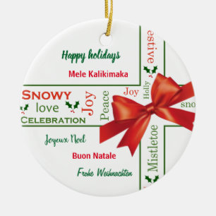 Ornement Rond En Céramique Différentes langues de Joyeux Noël