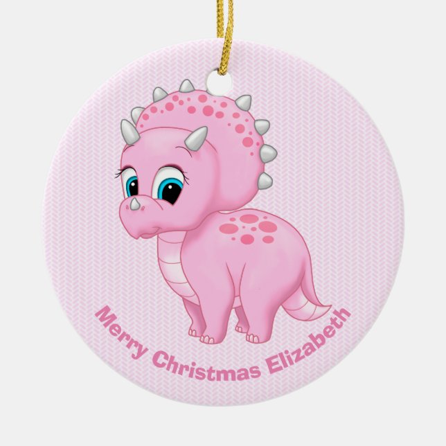 Ornement Rond En Céramique Dinosaure de Cute Baby Pink (Devant)