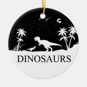 Ornement Rond En Céramique Dinosaure Sous Les Étoiles