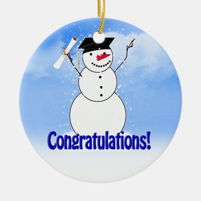 Ornement Rond En Céramique Diplôme De Snowman Avec Diplôme (Devant)