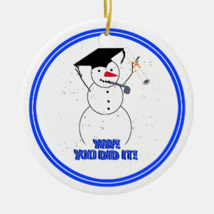 Ornement Rond En Céramique Diplômés Snowmen - YAY! Vous l'avez fait !