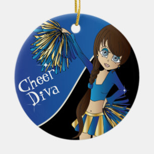 Ornement Rond En Céramique 📣 💖 Diva Blue Pom-pom girl Girl
