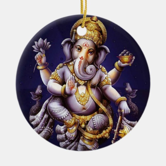 Ornement Rond En Céramique Divinité indoue d'éléphant asiatique de Ganesh (Devant)