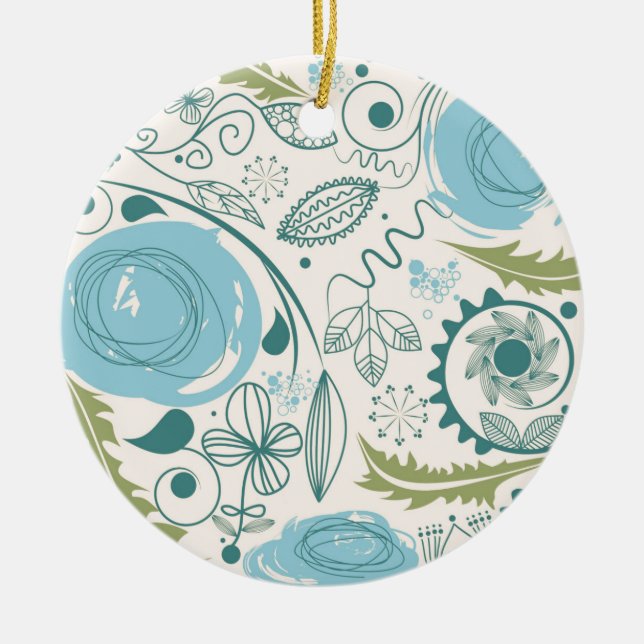Ornement Rond En Céramique Doodles de fleurs (Devant)