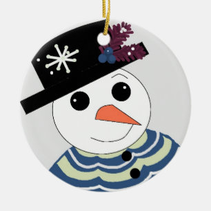 Ornement Rond En Céramique Doux visage de bonhomme de neige