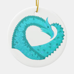 Ornement Rond En Céramique Dragon de coeur du Verdigris en blanc