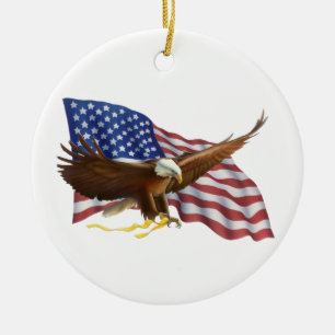 Ornement Rond En Céramique Drapeau américain et aigle