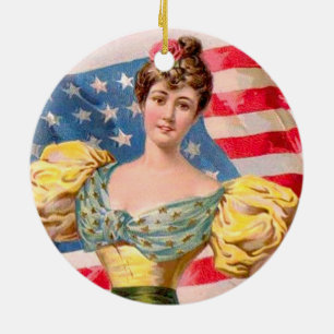 Ornement Rond En Céramique Drapeau américain Lady Liberty Independence