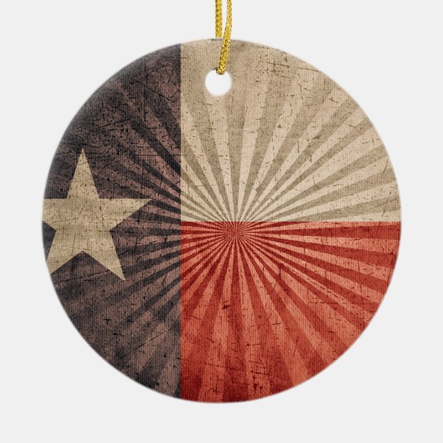 Ornement Rond En Céramique Drapeau cool Grunge Texas (Devant)