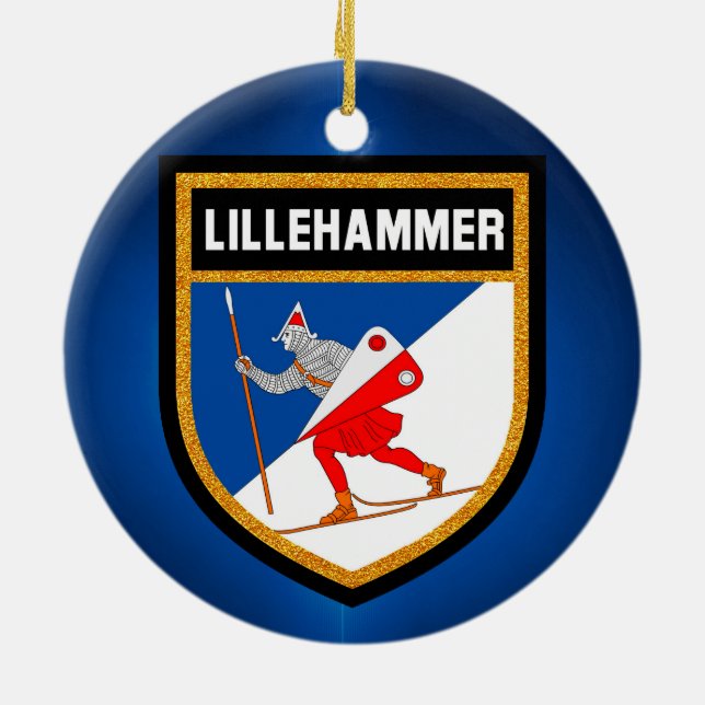 Ornement Rond En Céramique Drapeau de Lillehammer (Dos)