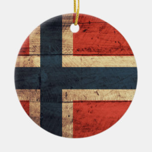 Ornement Rond En Céramique Drapeau de Norvège en bois