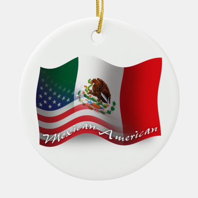 Ornement Rond En Céramique Drapeau de ondulation mexico-américain (Devant)