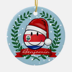Ornement Rond En Céramique Drapeau de sourire gai de Rican de côte de Noël