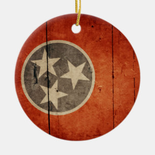 Ornement Rond En Céramique Drapeau en bois rocailleux du Tennessee