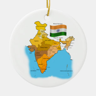 Ornement Rond En Céramique Drapeau et carte de l'Inde