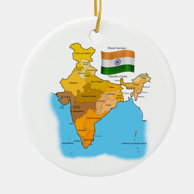 Ornement Rond En Céramique Drapeau et carte de l'Inde (Devant)