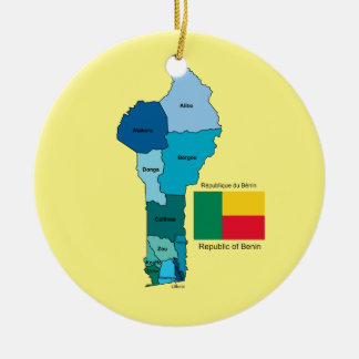 Ornement Rond En Céramique Drapeau et carte du Bénin